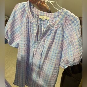 LOFT Blue and Purple Plaid Blouse